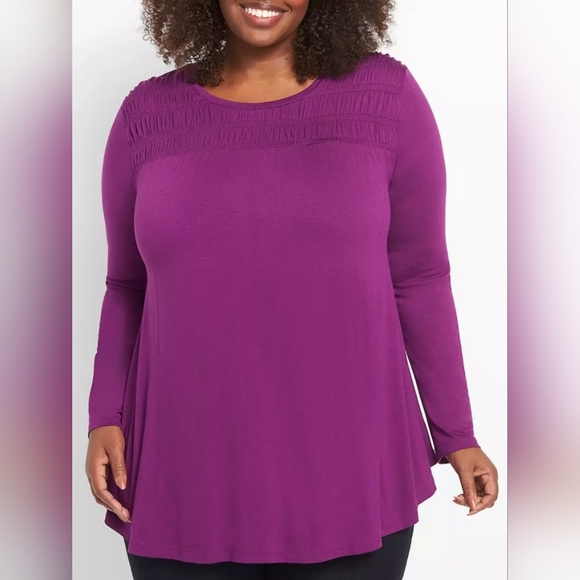 Lane Bryant Tops - Lane Bryant Smocked Yoke Max Swing Purple Women's Tunic Top Drapey 26-28